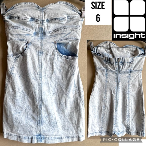 Insight Dresses & Skirts - Insight Womens Dress Acid Wash Denim Strapless Sweetheart Pockets Mini Size 6